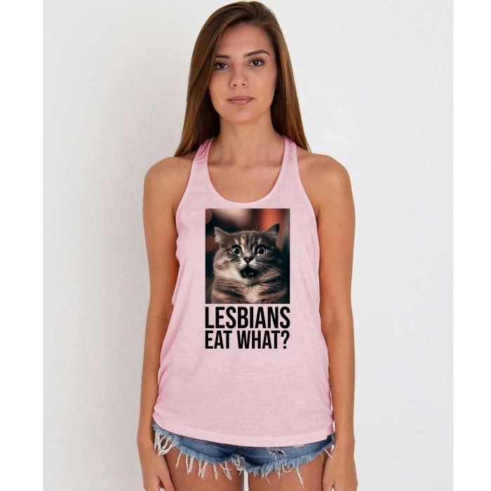 Lesbians Eat What Funny Cat Meme Women's Knotted Racerback Tank