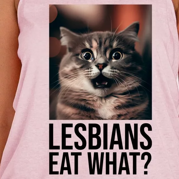 Lesbians Eat What Funny Cat Meme Women's Knotted Racerback Tank