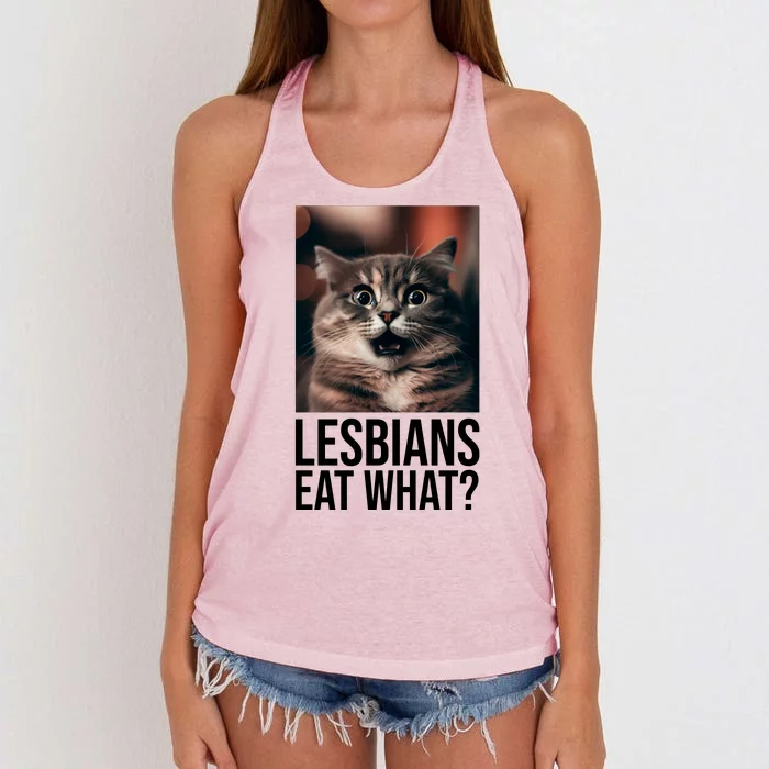 Lesbians Eat What Funny Cat Meme Women's Knotted Racerback Tank