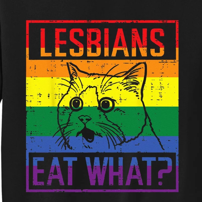 Lesbians Eat What Cat Funny Humor Pun LGBTQ Pride Flag Women Tall Sweatshirt