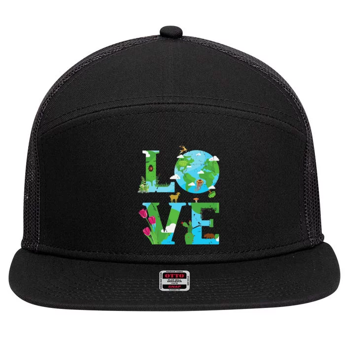 Love Earth World Planet Day Environmental Animal 7 Panel Mesh Trucker Snapback Hat