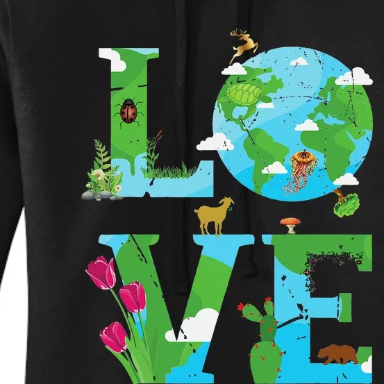 Love Earth World Planet Day Environmental Animal Women's Pullover Hoodie