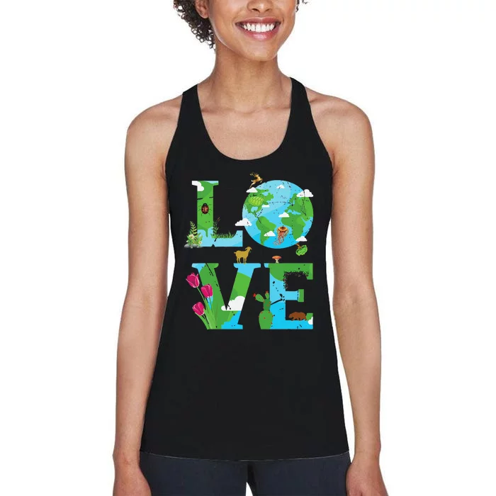 Love Earth World Planet Day Environmental Animal Women's Racerback Tank