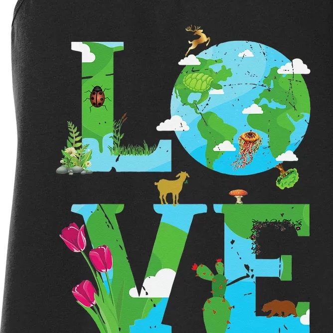 Love Earth World Planet Day Environmental Animal Women's Racerback Tank