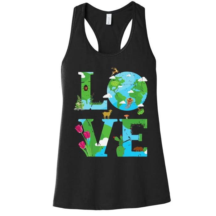 Love Earth World Planet Day Environmental Animal Women's Racerback Tank