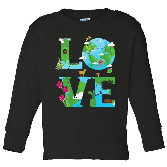 Love Earth World Planet Day Environmental Animal Toddler Long Sleeve Shirt