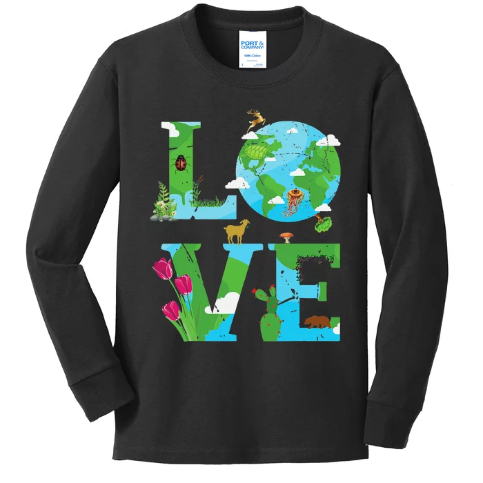 Love Earth World Planet Day Environmental Animal Kids Long Sleeve Shirt