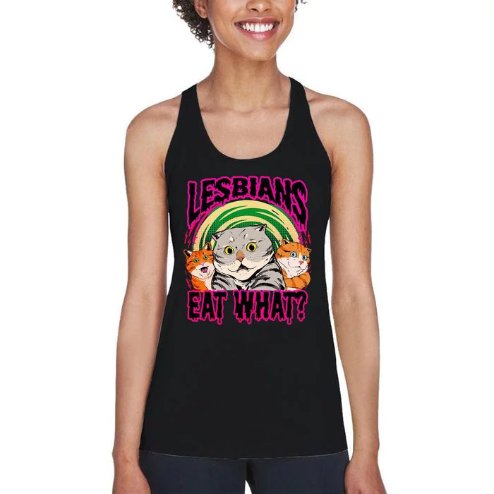 Lesbians Eat What Funny Cats Love Cute Women Boy Women's Racerback Tank