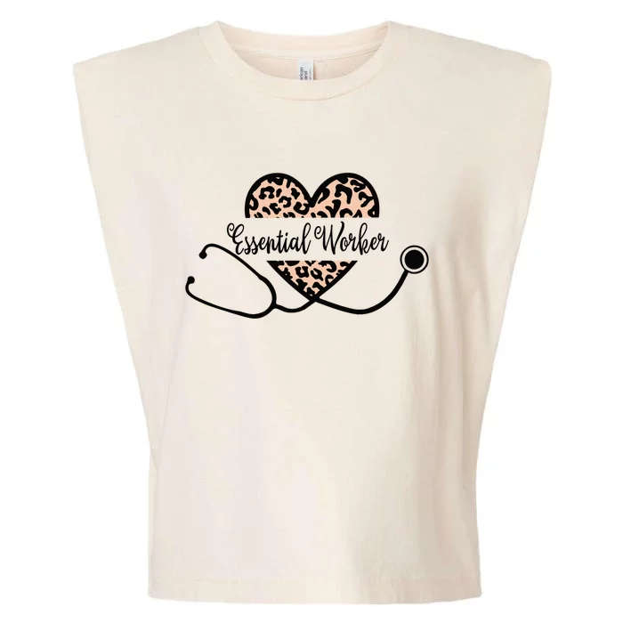 Love Essential Worker Life Leopard Heart Stethoscope Nurse Great Gift Garment-Dyed Women's Muscle Tee