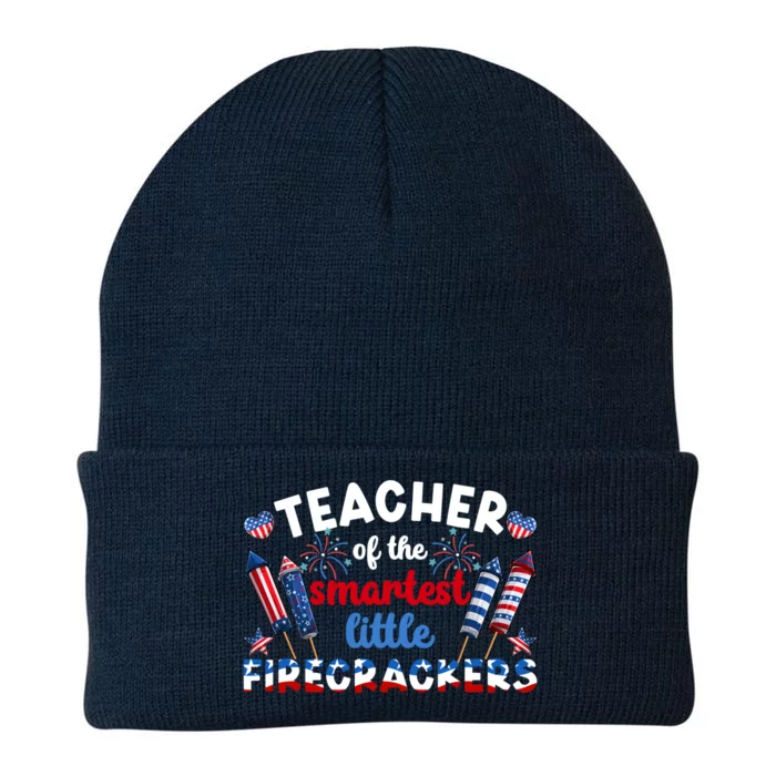 Little Firecrackers 4th Of July Teacher American Flag Gift Knit Cap Winter Beanie