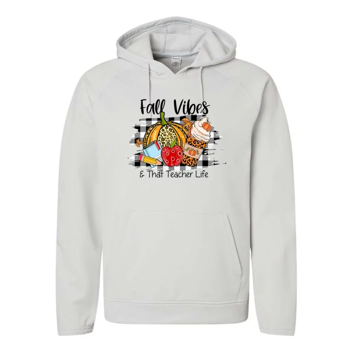 Leopard Fall Autumn Vibes Thankful Teacher Life Thanksgiving Performance Fleece Hoodie