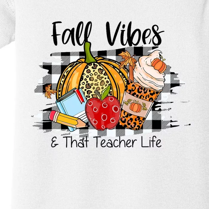 Leopard Fall Autumn Vibes Thankful Teacher Life Thanksgiving Baby Bodysuit