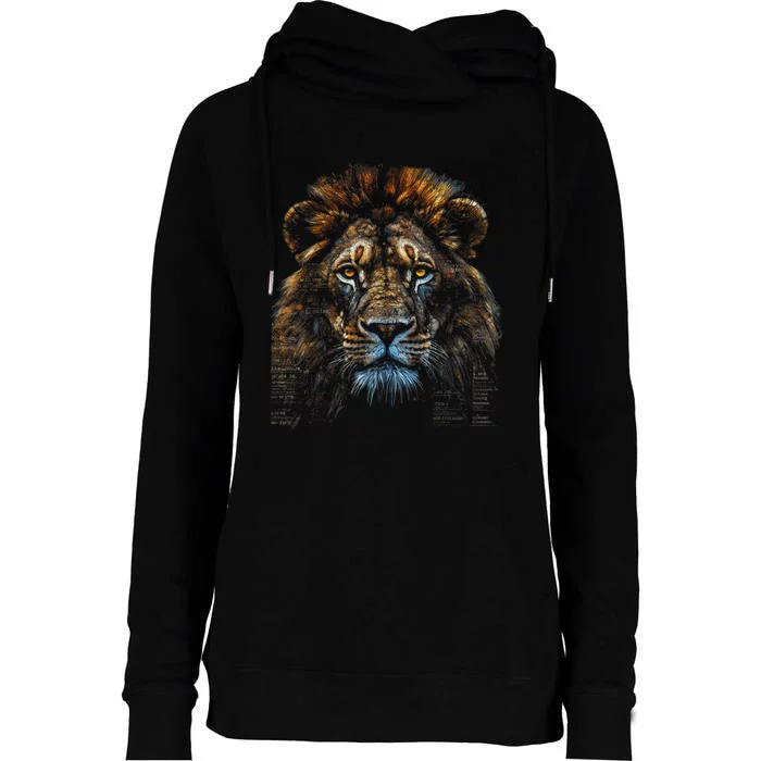 Lion Fantasy Art Animal Lion Womens Funnel Neck Pullover Hood