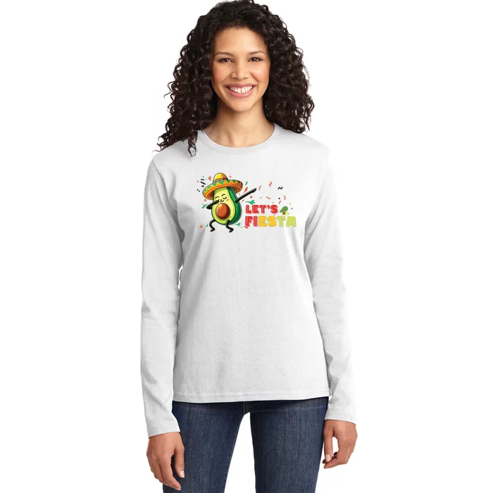 Lets Fiesta Avocado Dabbing Cinco De Mayo Women Ladies Long Sleeve Shirt