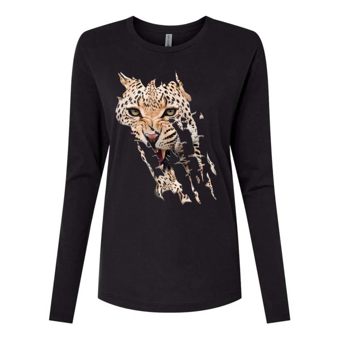 Leopard Face African Safari Wild Cat Paws Ank Op Womens Cotton Relaxed Long Sleeve T-Shirt