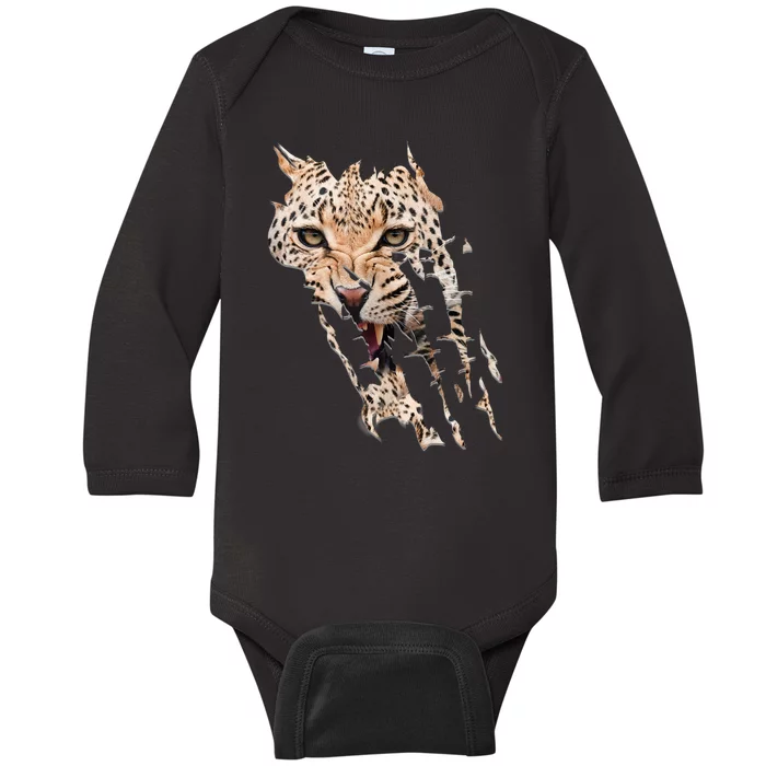 Leopard Face African Safari Wild Cat Paws Ank Op Baby Long Sleeve Bodysuit