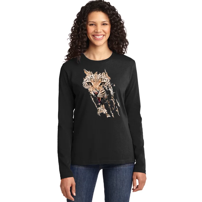 Leopard Face African Safari Wild Cat Paws Ank Op Ladies Long Sleeve Shirt