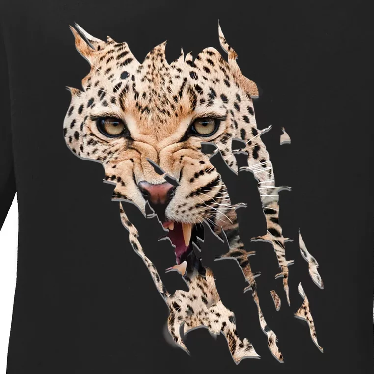 Leopard Face African Safari Wild Cat Paws Ank Op Ladies Long Sleeve Shirt