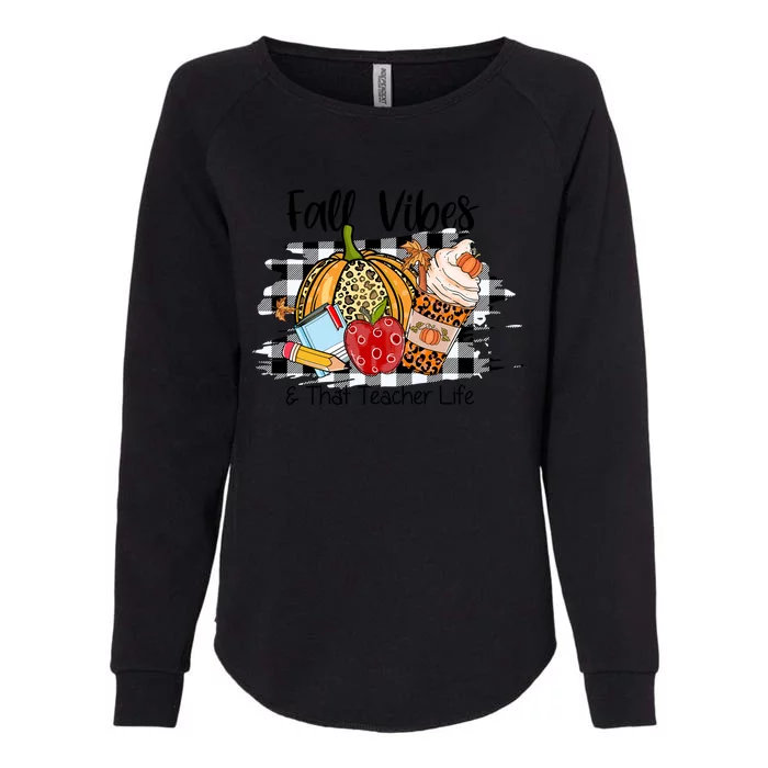 Leopard Fall Autumn Vibes Thankful Teacher Life Thanksgiving Gift Womens California Wash Sweatshirt