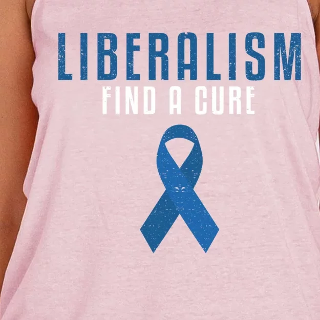 Liberalism Find A Cure Funny Conservative Political Election Meaningful Gift Women's Knotted Racerback Tank