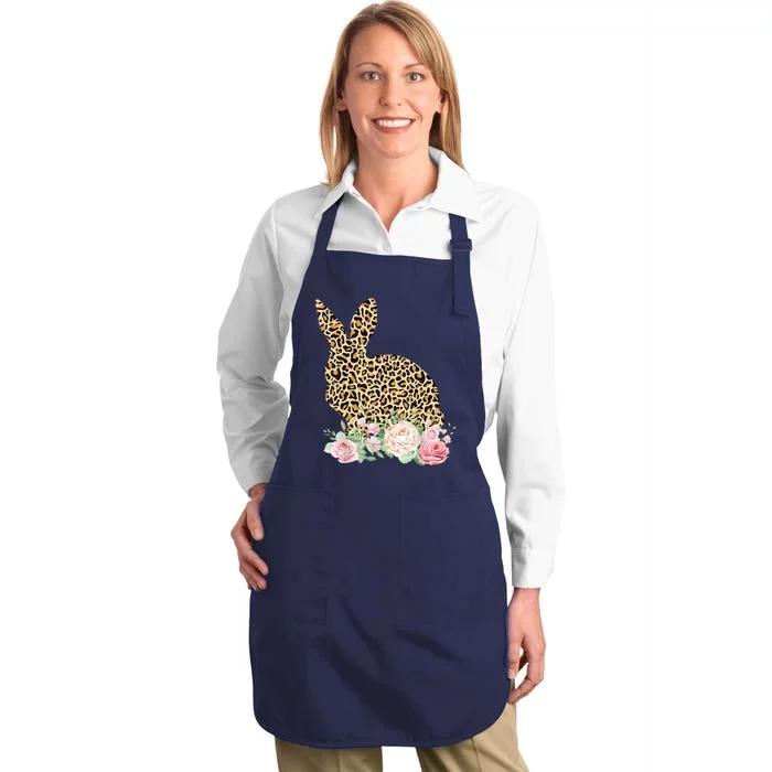 Leopard Floral Bunny Full-Length Apron With Pocket