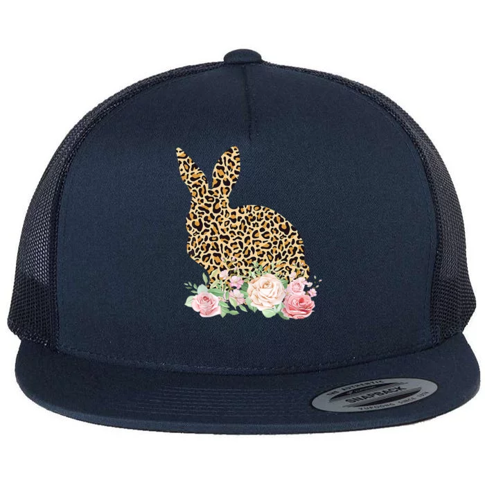 Leopard Floral Bunny Flat Bill Trucker Hat