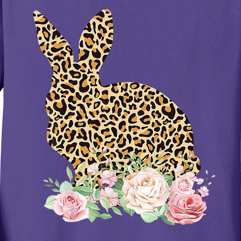 Leopard Floral Bunny Kids Long Sleeve Shirt