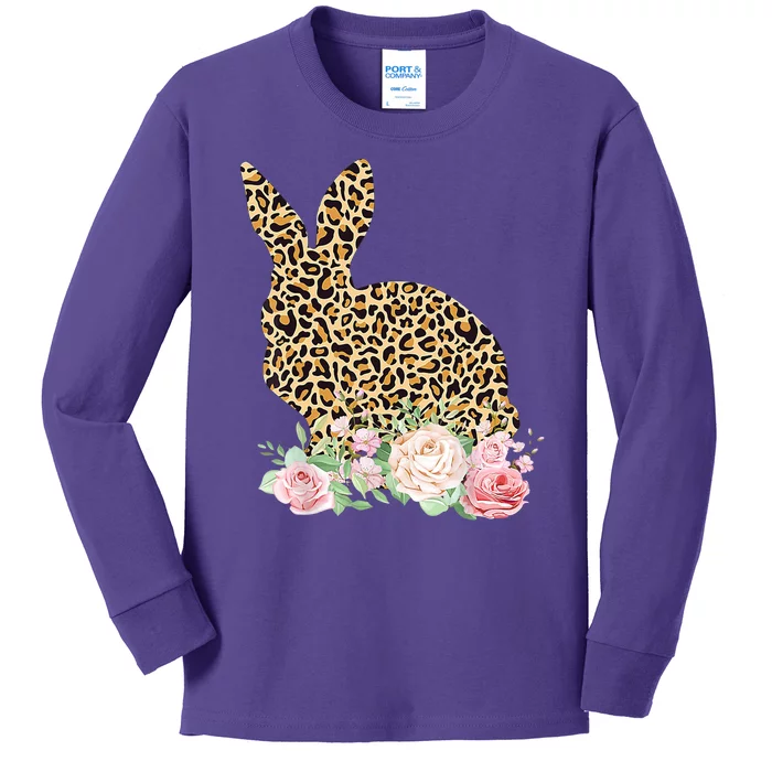 Leopard Floral Bunny Kids Long Sleeve Shirt