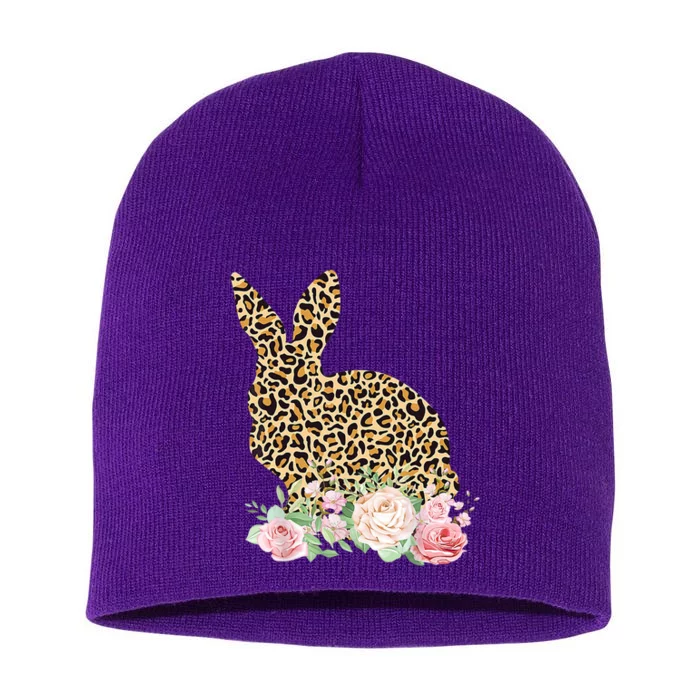 Leopard Floral Bunny Short Acrylic Beanie