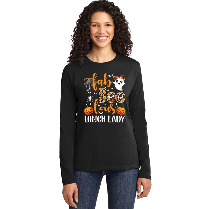 Leopard Fab Boo Lous Lunch Lady Team Teacher Halloween Ladies Long Sleeve Shirt