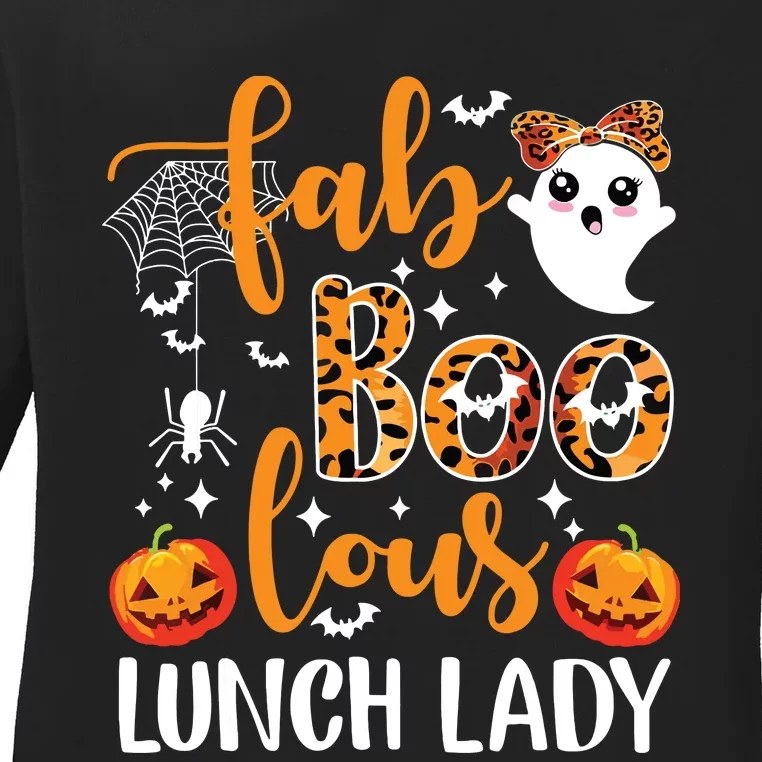 Leopard Fab Boo Lous Lunch Lady Team Teacher Halloween Ladies Long Sleeve Shirt