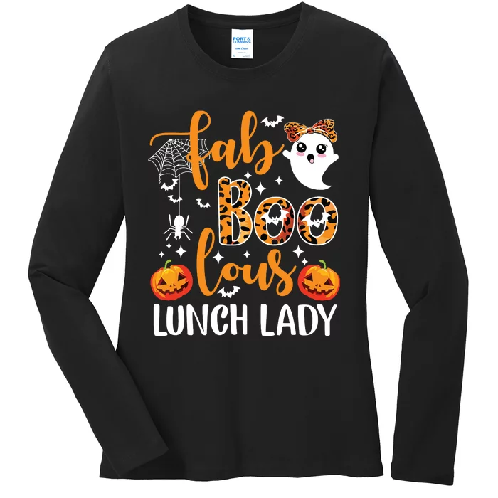 Leopard Fab Boo Lous Lunch Lady Team Teacher Halloween Ladies Long Sleeve Shirt