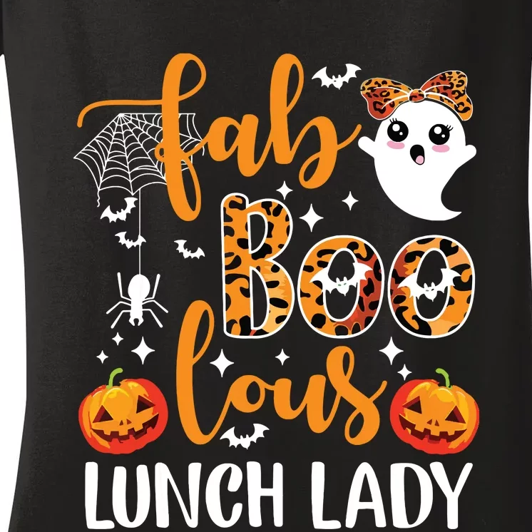 Leopard Fab Boo Lous Lunch Lady Team Teacher Halloween Women's V-Neck T-Shirt