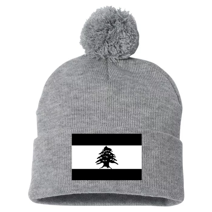 Lebanon Flag Black And White Pom Pom 12in Knit Beanie