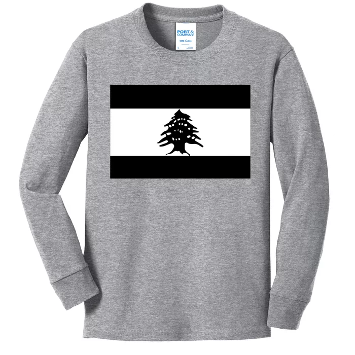 Lebanon Flag Black And White Kids Long Sleeve Shirt