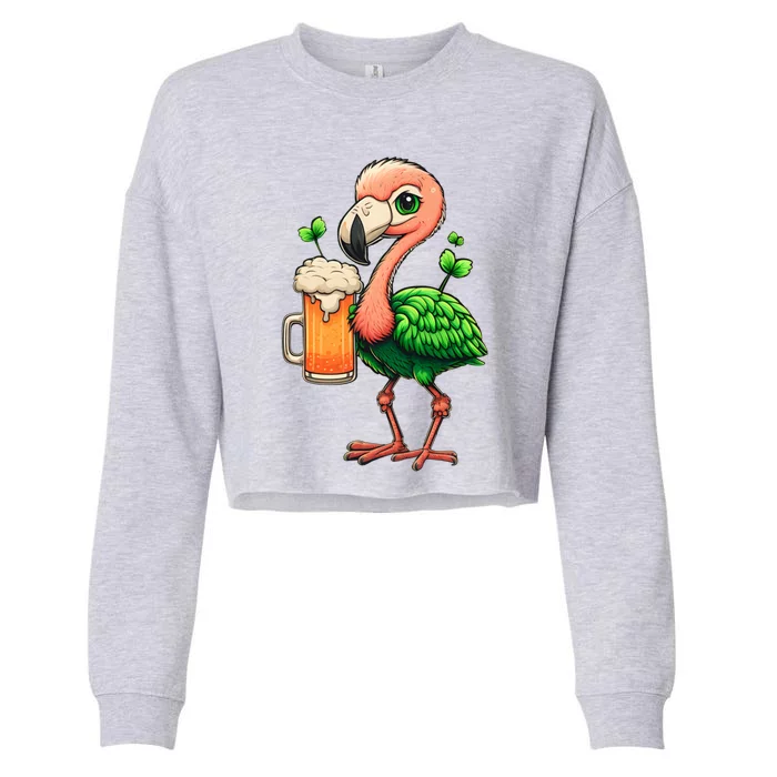 Leprechaun Flamingo Beer Design Irish Flamingo St Patricks Meaningful Gift Cropped Pullover Crew