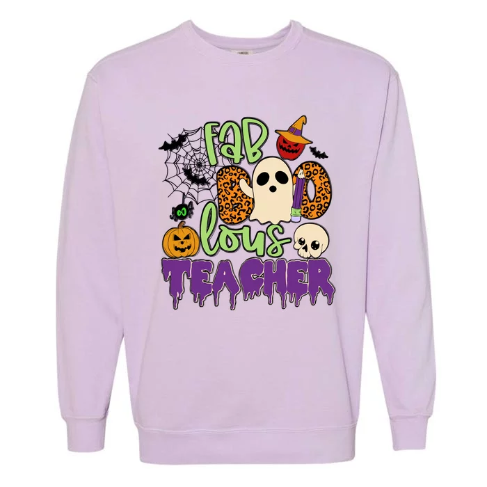 Leopard Fab Boo Lous Lunch Lady Team Teacher Halloween Gift Garment-Dyed Sweatshirt