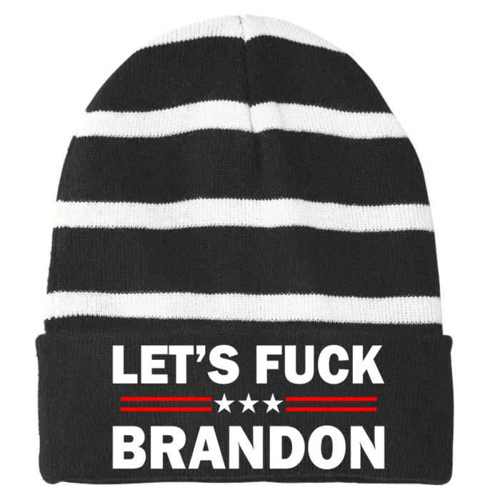 Let's F Brandon Trump Rally Trending Striped Beanie with Solid Band