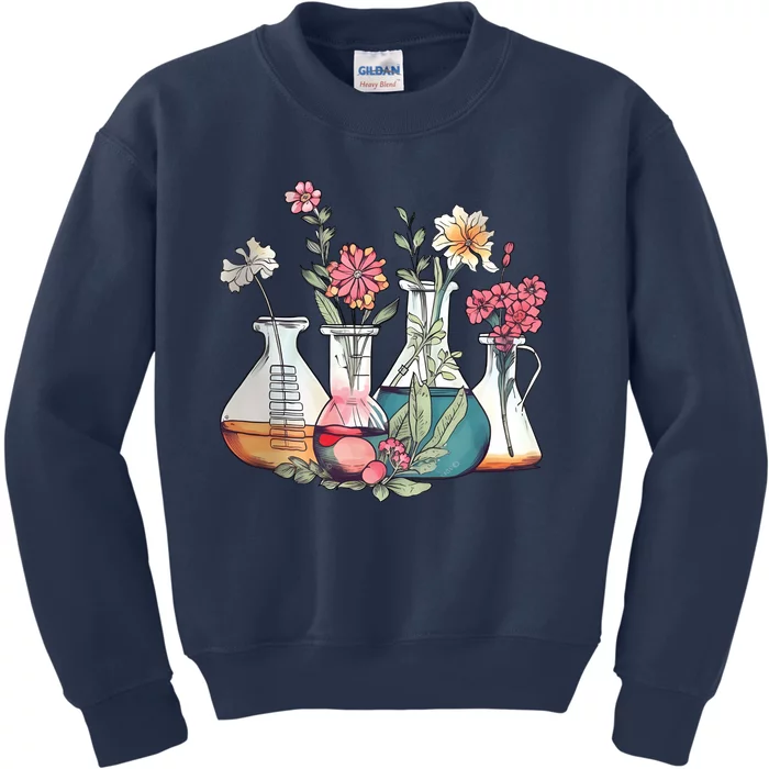 Laboratory Floral Beakers Chemistry Lab Scientist Kids Sweatshirt