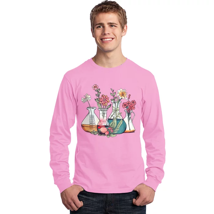 Laboratory Floral Beakers Chemistry Lab Scientist Long Sleeve Shirt