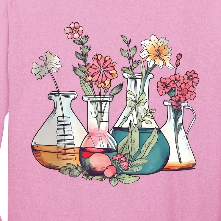 Laboratory Floral Beakers Chemistry Lab Scientist Long Sleeve Shirt