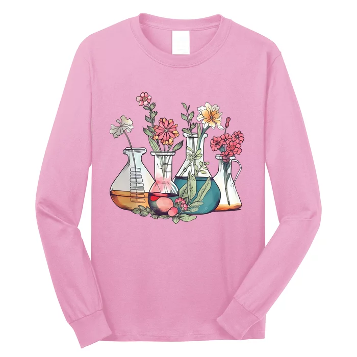 Laboratory Floral Beakers Chemistry Lab Scientist Long Sleeve Shirt