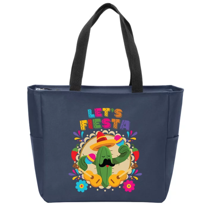 Lets Fiesta Cinco De Mayo With Guitar Cactus Sombrero Maraca Zip Tote Bag