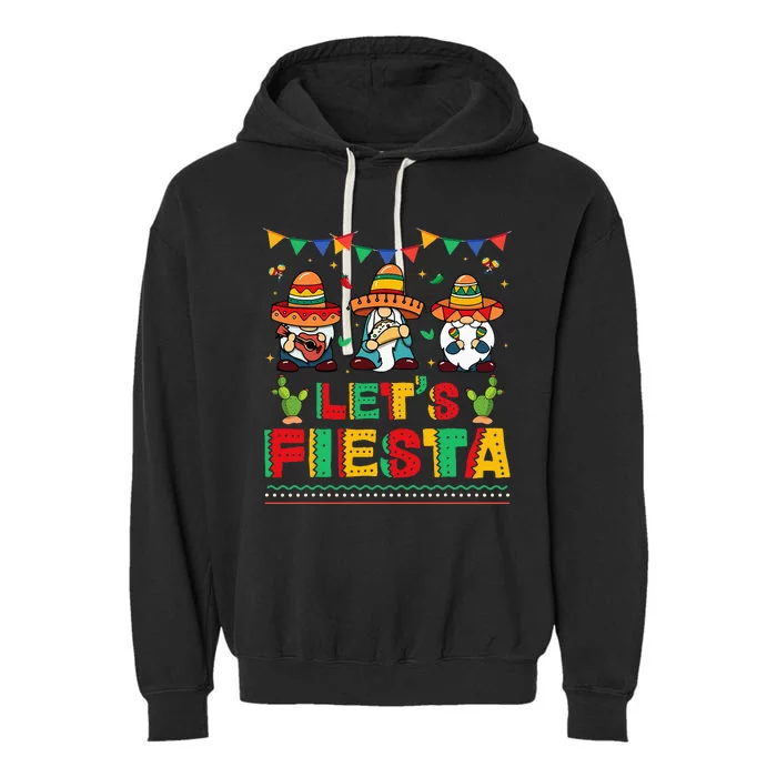 Lets Fiesta Cinco De Mayo Mexican Trio Gnomes Garment-Dyed Fleece Hoodie