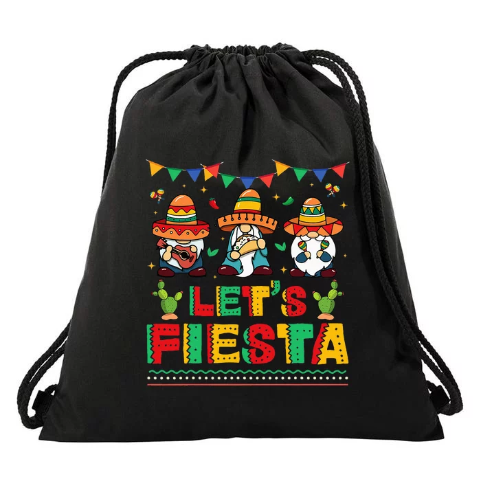 Lets Fiesta Cinco De Mayo Mexican Trio Gnomes Drawstring Bag