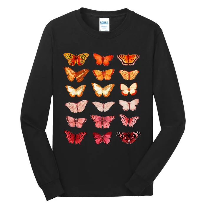 Lesbian Flag Color Butterfly Subtle Sapphic Pride Aesthetic Tall Long Sleeve T-Shirt