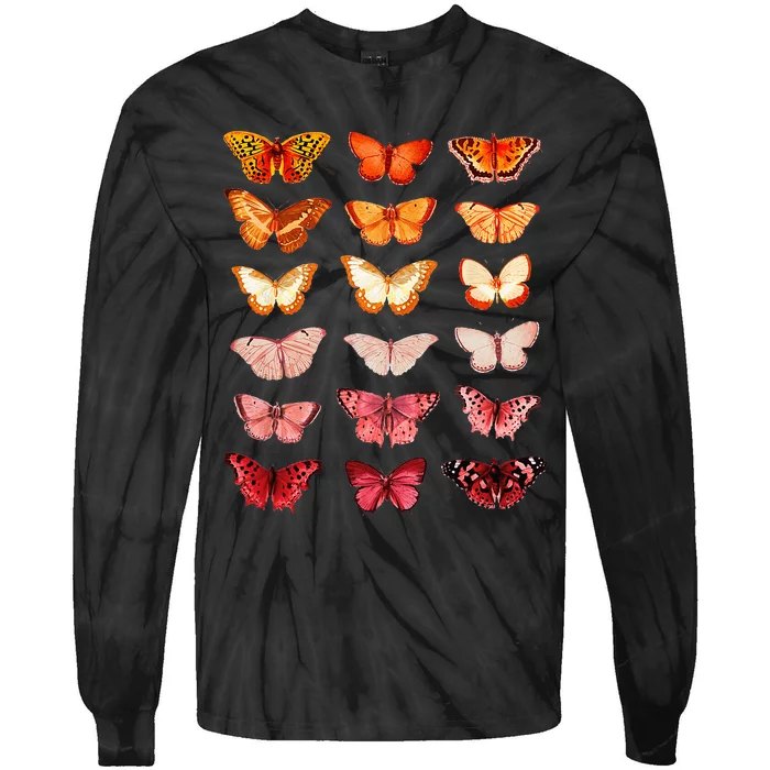 Lesbian Flag Color Butterfly Subtle Sapphic Pride Aesthetic Tie-Dye Long Sleeve Shirt