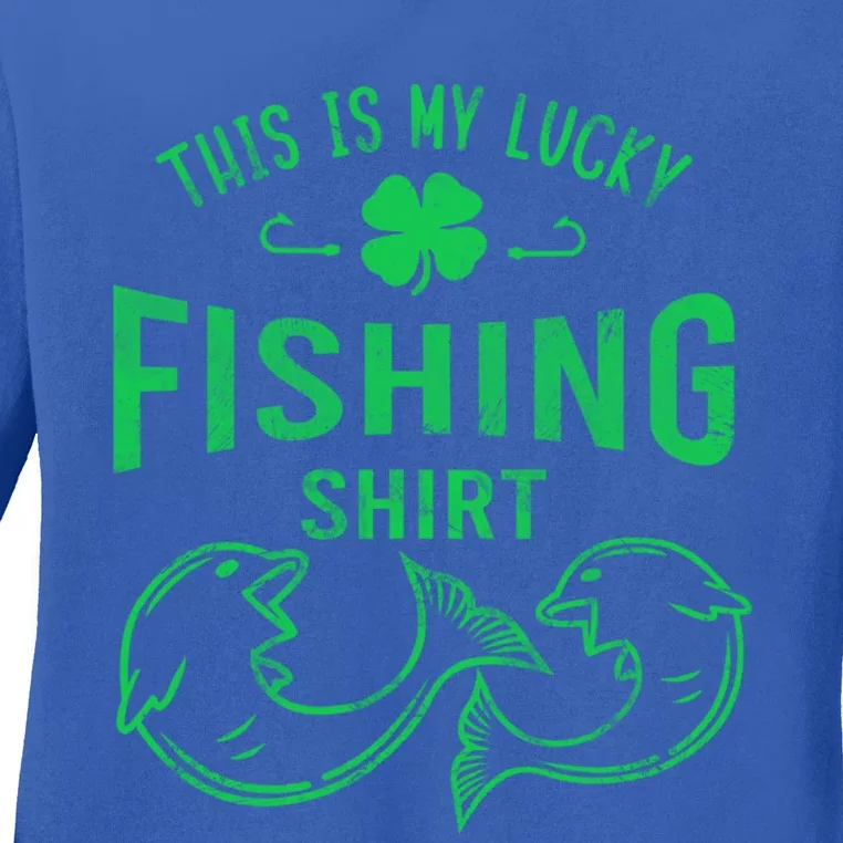 Lucky Fishing Cute Gift Funny Shamrock Fisher Gift Ladies Long Sleeve Shirt