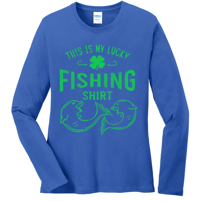 Lucky Fishing Cute Gift Funny Shamrock Fisher Gift Ladies Long Sleeve Shirt