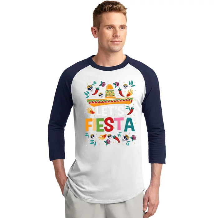 Let's Fiesta Cinco De Mayo Mexican Theme Party Guitar Lover Baseball Sleeve Shirt